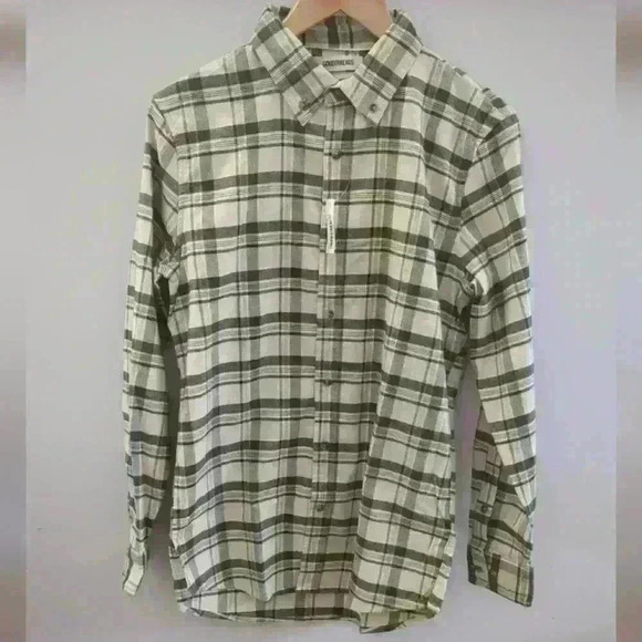 GOODTHREADS | Men's  Olive Green/Cream/Yellow Standard Plaid Oxford Shirt - Picture 1 of 4